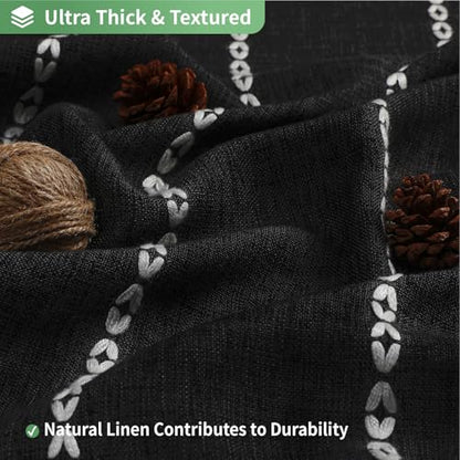 eachope Boho Farmhouse No Hook Shower Curtain Set with Snap-in Fabric Liner,Heavy-Duty Linen Textured Rustic Striped Design,Water-Repellent with Tassels and Sheer Window,Black,71x74 - color: Black, size: 71"W x 74"L (Pack of 1)