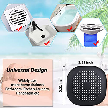 Hair Drain Catcher,Square Drain Cover for Shower Silicone Hair Stopper with Suction Cup,Easy to Install Suit for Bathroom,Bathtub,Kitchen 2 Pack (Sliver Grey Black) | Drainer Cover Silicone Hair Stopper with Suction Cups,Protector Accessories,Easy to Inst