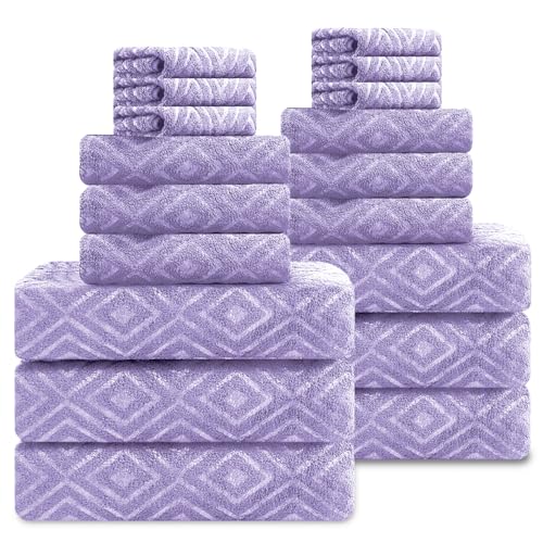 Smuge 18-Piece Bath Towel Set, Include 6 Bath Towel Sheets, 6 Hand Towels and 6 Washcloths - Highly Absorbent Quick Dry 100% Microfiber,Ultra Soft Bathroom Towel Set (Light Purple) - color: Light Purple, size: 18 Pcs Bath Towel Set