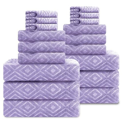 Smuge 18-Piece Bath Towel Set, Include 6 Bath Towel Sheets, 6 Hand Towels and 6 Washcloths - Highly Absorbent Quick Dry 100% Microfiber,Ultra Soft Bathroom Towel Set (Light Purple) - color: Light Purple, size: 18 Pcs Bath Towel Set