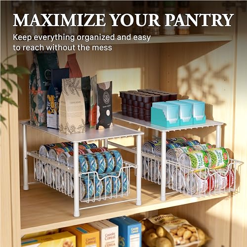 Simple Houseware Wired Stackable Under Sink Cabinet Sliding Basket, White | Free Standing Organizer Drawer, Kitchen/Pantry/Cabinet/Counter - color: White
