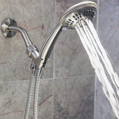 Luxury Handheld Shower Kit - 1.8 GPM - Brushed Nickel | 6 Function High Pressure Removable Hand Held Showerhead with Hose and Mount, Easy Install for Boosting Low Water Flow Baths - color: Brushed Nickel, size: 1.8 GPM