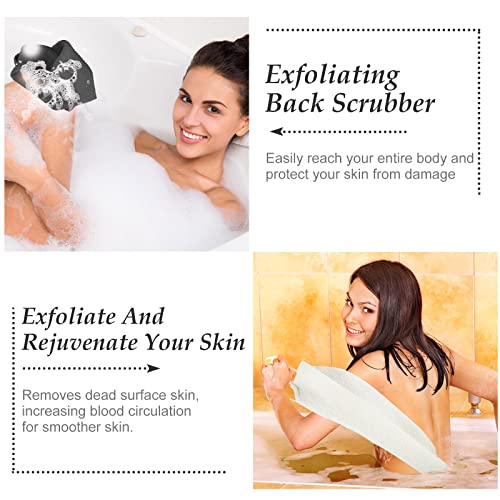 Moukeren Exfoliating Back Scrubber with Handles 4 Pack Nylon Back Exfoliator Extended Length Washers Scrubbers Stretchable Pull Strap Exfoliating Washcloth(Grey, Cream White) - color: Grey, Cream White
