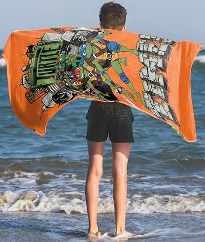 Jay Franco Nickelodeon Teenage Mutant Ninja Turtles Bath Pool Beach Towel - Kids Super Soft & Absorbent 100% Cotton Towel with Leonardo and Michaelangelo, Measures 28 x 58 - color: Orange - Tmnt