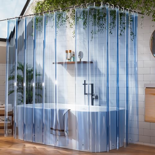 Plastic Shower Curtain Liner Pack of 2, Lightweight Clear Plastic Shower Liner PEVA 72 x 72 Waterproof Shower Curtains for Bathroom with 3 Strong Magnets and Rustproof Grommets, Clear Blue - color: Clear Blue, size: 72"W x 72"L (Pack of 2)