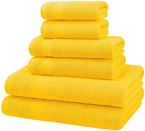 American Veteran Towel, 6 Piece Towel Set for Bathroom, 100% Cotton Turkish Bathroom Towels, 2 Bath Towels 2 Hand Towels 2 Washcloths, Yellow - color: Yellow, size: X Large 6 PC