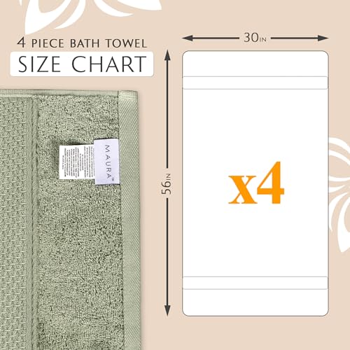 MAURA Sage Extra Large Turkish Cotton Luxury Bath Towels Set of 4. Ultra-Soft, Thick & Plush Towels for Bathroom - Sage Green - color: Sage Green, size: Bath Towel (4-Pack)