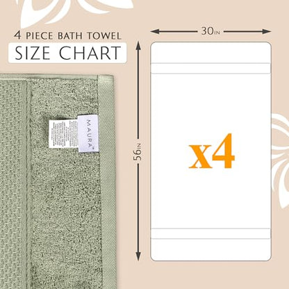 MAURA Sage Extra Large Turkish Cotton Luxury Bath Towels Set of 4. Ultra-Soft, Thick & Plush Towels for Bathroom - Sage Green - color: Sage Green, size: Bath Towel (4-Pack)