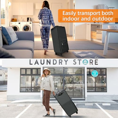 Bukere Extra Large 2 in 1 Rolling Laundry Basket with Wheels, 110L Freestanding Collapsible Laundry Hamper Bag with Removable Wheeled Cart for Clothes Storage College Dorm Apartment Laundry Room