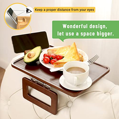 Smatdecis Couch Arm Tray Table Sofa Arm Clip, Armrest Tray Table Suitable for Home Drinks/Fast Food/Fruit Etc, Large Size Multi-Function Brown(360° Rotating Stand A) - color: Brown, size: 13" x 9.4"(360°A)