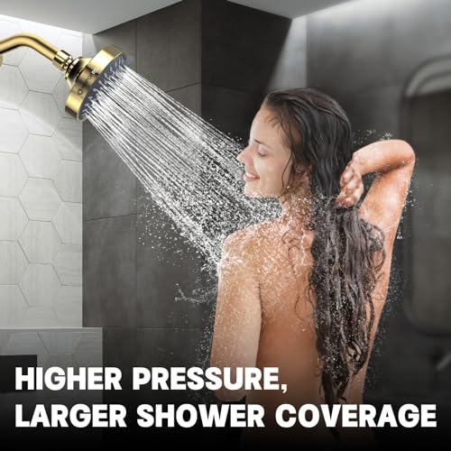 High Pressure Shower Head, HOPOPRO 5-Mode Fixed Showerhead, NBC Recommended | The Washington Post, NBC News, Today TV Show Recommended, Consumer Reports Tested High Flow Fixed Shower Head (4 Inch Gold) - color: Gold, style: 4 Inch Modern