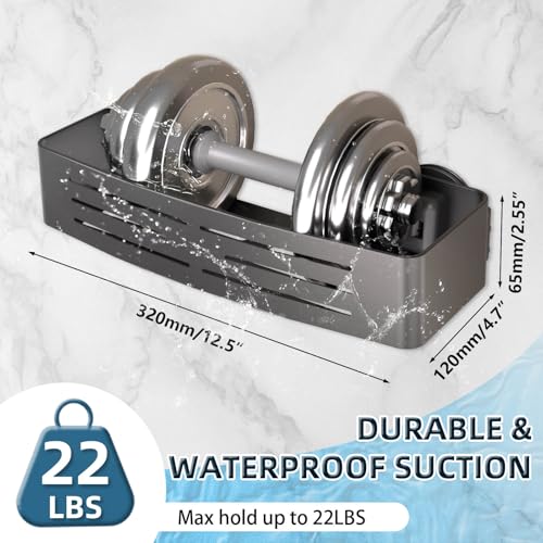 Onemake Suction Cup Shower Caddy, Shower Shelf, Bathroom Organizer, Gray | No-drill Rustproof Aluminum Removable Caddy with Hooks, Wall Mounted Shower Organizer, Corner Shampoo Holder for Bathroom - style: 1 Tier-Gray Square Caddy