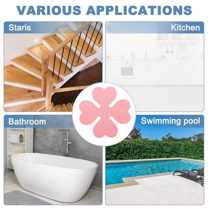 PATIKIL 12 Pcs Non Slip Bathtub Stickers, Anti Slip Shower Stickers with Scraper Bathroom Shower Floor Decals Four Leaf Shape Cute Treads Tubs, Pink - color: Pink