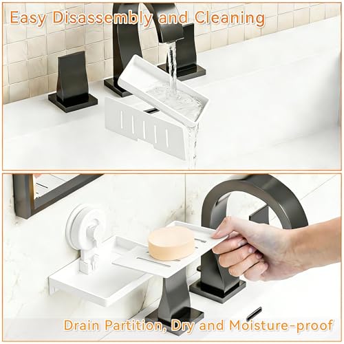 SUOXING 2 Pcs Soap Dish Holder for Shower Suction Cup Wall Mounted Self Draining NO-Drilling Removable Sponge & Bar Soap Holder,Shower Soap Rack & Shelf for Bathroom Bathtub Kitchen Sink,Plastic,White - color: White