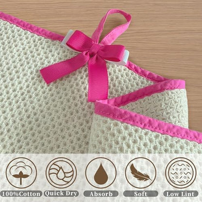 VOOVA & MOVAS Bathroom Hand Towels 4 Pack, 100% Cotton, 28x16 in, Beige | Ideal for Bathroom Daily Essentials, Built-in Hanging Loop, Pink Piping, Waffle Weave Texture - color: Pink Piping, size: 4PC Hand Towels (16"x28")
