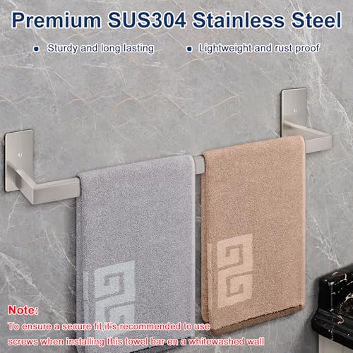 NearMoon Self Adhesive Bathroom Towel Bar, Stainless Steel Square Bath Wall Shelf Rack Hanging Towel Stick On Sticky Hanger Contemporary Style, Towel Rack Wall Mounted (24 Inch, Brushed Nickel) - color: Brushed Nickel, size: 24 Inch