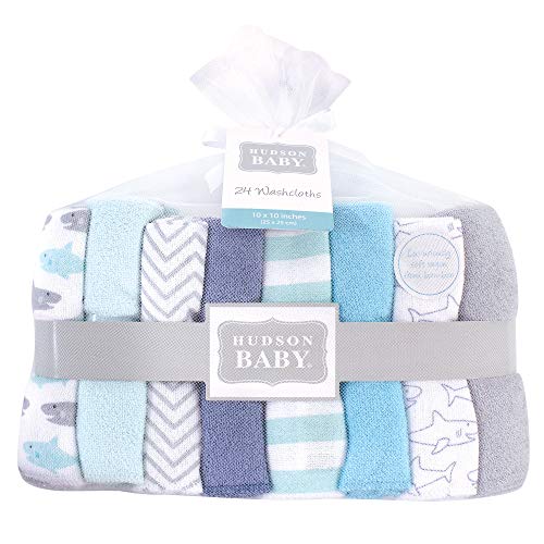 Hudson Baby Unisex Baby Rayon from Bamboo Washcloth Bundle, Sharks, One Size - color: Sharks