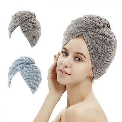 M-bestl 2 Pack Absorbent Microfiber Hair Towel Wrap,Anti-frizz Hair Drying Towel with Button to Dry Hair Quickly,25.6X9.8 inch (Gray&Blue) - color: Gray&blue