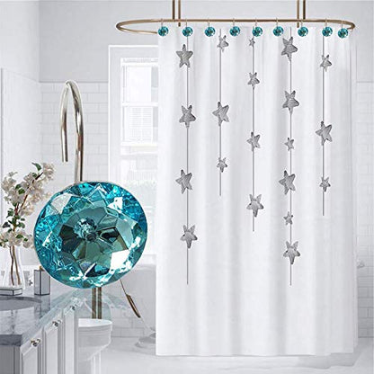 12 Pcs Bling Rhinestones Shower Curtain Hooks Bathroom Rolling Hooks - color: Blue Green