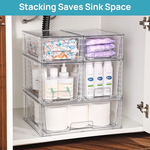 Vtopmart Clear Stackable Storage Drawers, 7 Pack Multi Size Set | Wide, Medium and Small Pull-Out PET Drawers for Flexible Organization, Stackable Storage for Cabinets, Closets, Pantry - style: 1 Wide+2 Medium+4 Small