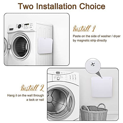 Picowe Magnetic Laundry Storage, 2 Pack Lint Holder Bin for Laundry Room, Space-Saving Trash Container Hanging on Dryer, Washer or Wall Mount Trash Bin (Gray White) - size: L+ M - White