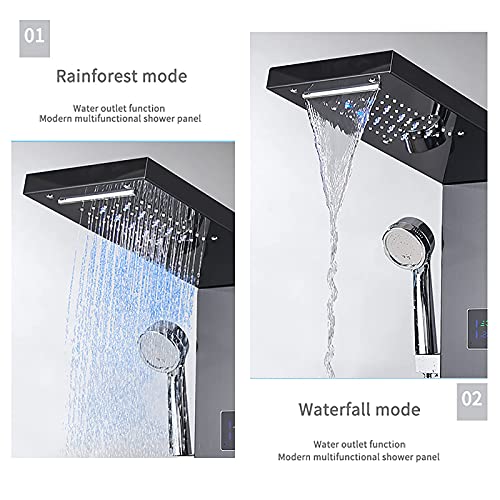 Led Shower Panel Tower System Digital Display Shower Column Thermostatic Shower Panel System, Shower System with Shower Head, Handheld Shower, Body Jets, Tub Spout,Black,Black - color: Black