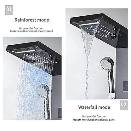 Led Shower Panel Tower System Digital Display Shower Column Thermostatic Shower Panel System, Shower System with Shower Head, Handheld Shower, Body Jets, Tub Spout,Black,Black - color: Black