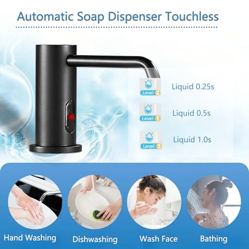 Touchless Automatic Soap Dispenser Built in Sink Electric Soap Dispenser | Sensor Soap Dispenser Complete With Bottle And Pump Suitable For Household Kitchen Indoor Bathroom Public Wash Sink Use - size: Drip-black