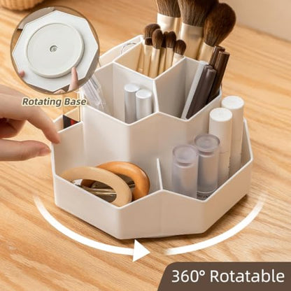 360° Rotating Makeup Brush Holder Organizer with 9 Slots, Makeup Organizers Countertop, Cosmetic Storage for Vanity Desktop Bathroom (White)