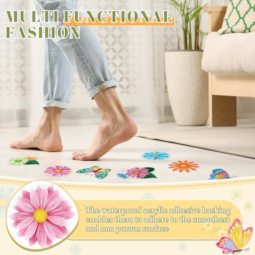 Fullhawl 30 Pcs Butterfly Sun Flower Non Slip Bathtub Stickers 4.72 x 4.72 Inch Anti Slip Shower Floor Sticker Applique Adhesive Decals Treads with Scraper for Bathtub Bathroom Shower Floor - style: Floral
