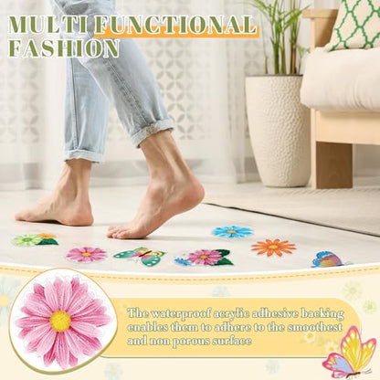 Fullhawl 30 Pcs Butterfly Sun Flower Non Slip Bathtub Stickers 4.72 x 4.72 Inch Anti Slip Shower Floor Sticker Applique Adhesive Decals Treads with Scraper for Bathtub Bathroom Shower Floor - style: Floral