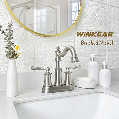 Roman Bathroom Sink Faucet Deck Mount or Wall Mount Installation Pop-up Drain Assembly with Overflow Deck Plate and Water Supply Lines Included (2 Hole Deck Mount, Brushed Nickel) - color: Brushed Nickel, style: 2 Hole Deck Mount