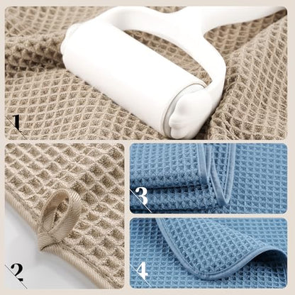 POLYTE 430 GSM Poly Blend Microfiber Quick Dry Waffle Bath Towel, 30x60 in | 4 Pack, Oversize, Lint Free, Body Towel - color: Beige,blue