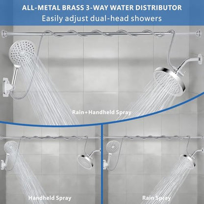 Dual Shower Head for Couples, 6" Fixed Rain Showerhead with 7.5" Large Handheld Shower Double Set, Renter-Friendly, Tandem Shower, SPA-Like, Gift for Women Men, Chrome - color: Chrome