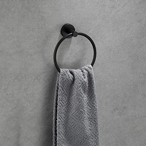 2 Pack Matte Black Towel Ring | Hand Towel Holder for Bathroom Wall Mounted, Durable 304 Stainless Steel, Modern Style - color: Matte Black