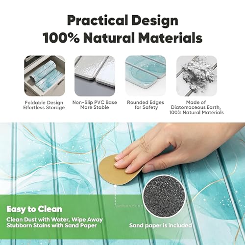 Stone Drying Mat for Kitchen Counter, Quick Diatomaceous Earth Mats for Dishes, 24"L x 16" W Super Absorbent Fast-Drying Collapsible Countertop Stone Mat (Marble White Green-01, 24" x 16") - color: Marble White Green-01