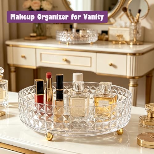 Non Skid Lazy Susan Turntable, Spice Rack Turntable, 9 Inch Spinning Organizer, 360 Degree Rotating Seasoning Organizer for Kitchen Pantry Cabinet Perfume Makeup Cosmetic Refrigerator, Clear