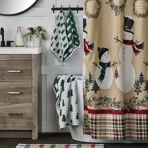 SKL Home Christmas/Winter Holiday Trees Bath Towel, Reversible, Green/White | 100% Cotton. 500 GSM weight. Soft & absorbent jacquard. Great for holiday gifting. - color: Holiday Trees, style: Bath Towel