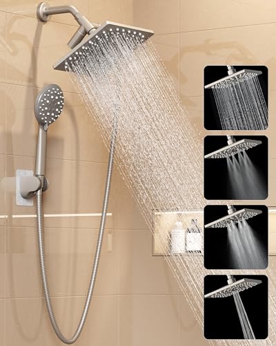 Veken Multi-Function Shower Head with Handheld, High Pressure, Starlight | Square Rainfall Showerhead with 5-mode Hand Held Spray, Dual Shower Heads Combo, Detachable Showerheads with Hose, Home Gifts - color: Starlight