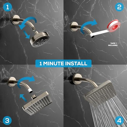 SparkPod Rain Shower Head, 6 Inch Square, Elegant Brushed Nickel Finish | High Pressure Shower Heads, 90 Nozzles, Adjustable Showerhead, No Tools Needed, Universal Connection - color: Elegant Brushed Nickel, style: 6 Inch Square