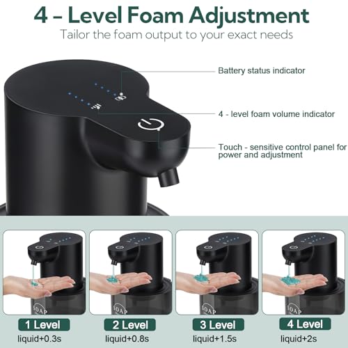 2 Pack Automatic Soap Dispenser, Touchless Automatic Liquid Soap Dispenser, Electric Wall Mounted Dispenser, 13.5oz/380ML USB Rechargeable with 4-Level Adjustment for Bathroom, Kitchen & Office - color: Black, size: Liquid