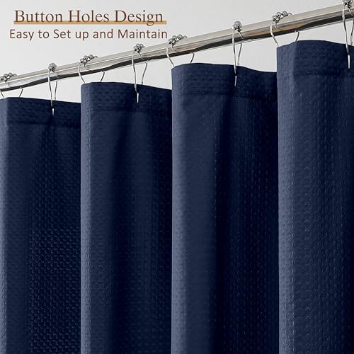 Extra Long Navy Blue Shower Curtain 96 Inch Long 1 Piece, Waffle Embossed Textured Fabric Shower Curtain for Bathroom Large Hotel, Water Resistant, Machine Washable, 72Wx96L Inches - color: Navy Blue, size: 72"W x 96"L (Pack of 1)