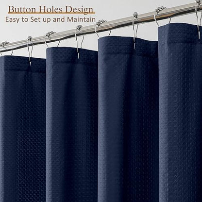 Extra Long Navy Blue Shower Curtain 96 Inch Long 1 Piece, Waffle Embossed Textured Fabric Shower Curtain for Bathroom Large Hotel, Water Resistant, Machine Washable, 72Wx96L Inches - color: Navy Blue, size: 72"W x 96"L (Pack of 1)