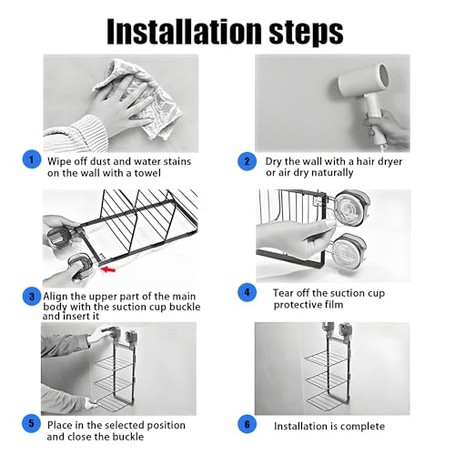KINGFINGER 3 Tier Shower Caddy with Suction Cup,Large Hanging Caddy Organizer, No Drilling, Split Design for Easy Access