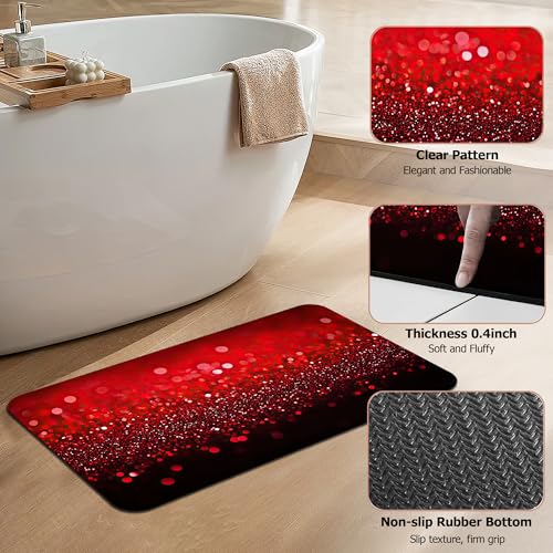 Diatomaceous Earth Bath Mat,Red Black Gradienr Bath Rugs,Glitter Non-Slip Thin Absorbent Fast Drying Easy to Clean for Bathroom Laundry Home Kitchen Door Mat 17x29.5Inch - color: Red Black Gradienr,glitter