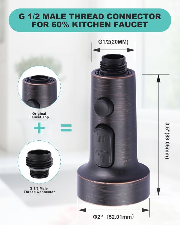 Pull Down Faucet Head Replacement: 3-Function Kitchen Faucet Head with 9 Adapters - Oil Rubbed Bronze Kitchen Sink Spray Replacement Compatible with Moen, Delta, American Standard Faucets - color: Oil Rubbed Bronze