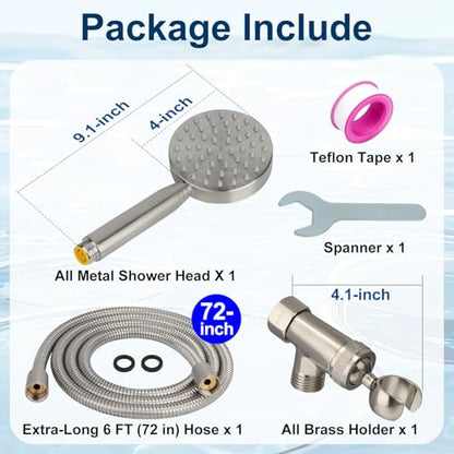 All Metal Shower Head with Handheld - 72" Long Hose, High Pressure Sprayer | Hand HeId Showerhead Spray, Solid Outdoor Showerheads and Brass Holder, Brushed Nickel - color: Brushed Nickel