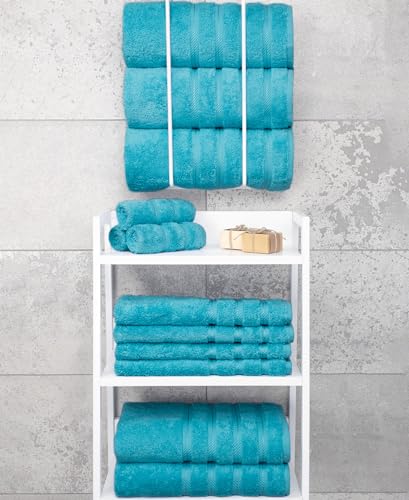 American Soft Linen 100% Cotton Luxury Turkish Towels, 4 PC Bath Towel Set | Soft Absorbent Quick Dry OEKO Tex Standard 100 Certificated Durable Machine Washable Premium Hotel Quality - color: Aqua Blue, size: 27"x54"