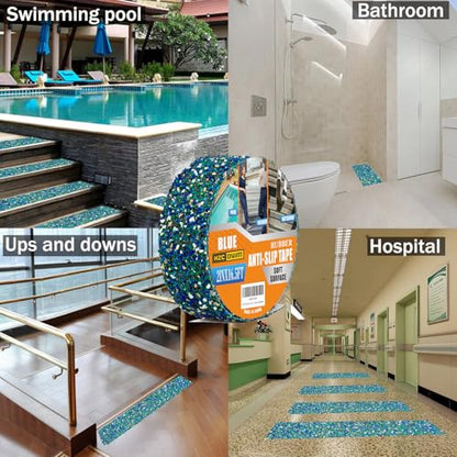 Pool Rubber Grip Tape 4" x 16.5ft -Blue Anti Slip Tape, Step Grips for Pool Sides, Showers, Bathroom,Stairs Outdoor, and Wet Areas (2inches X 16.5feet) - size: 2inches X 16.5feet