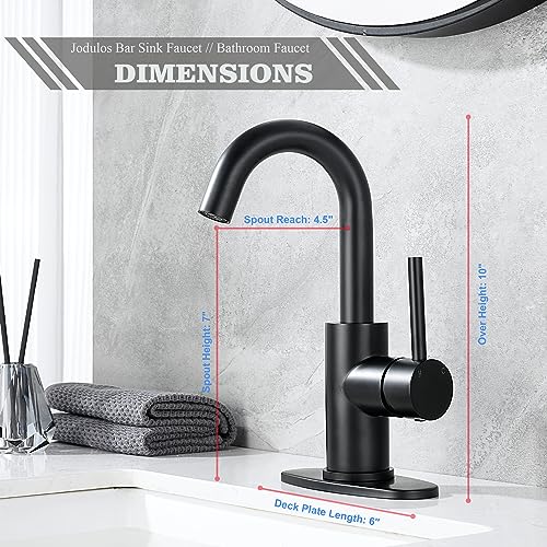 Black Bar Faucet Single Hole, Jodulos Black Matte Bar Sink Faucet with Deck Plate and Supply Lines, Stainless Steel Single Handle Wet Bar Sink Faucet, Matte Black Bathroom Faucet JU1100-BK - color: Matte Black
